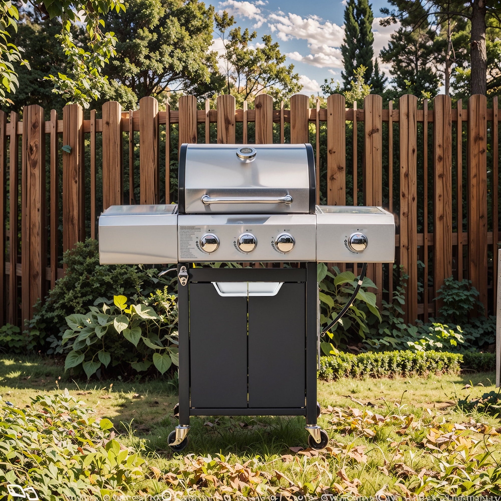Holaki 3 Burner Barbecue Grill, 40,500 BTU, Propane Grill, Stainless Steel Gas Grill with Side Burner and Cover, for Outdoor BBQ, Camping, Includes Grill Cover