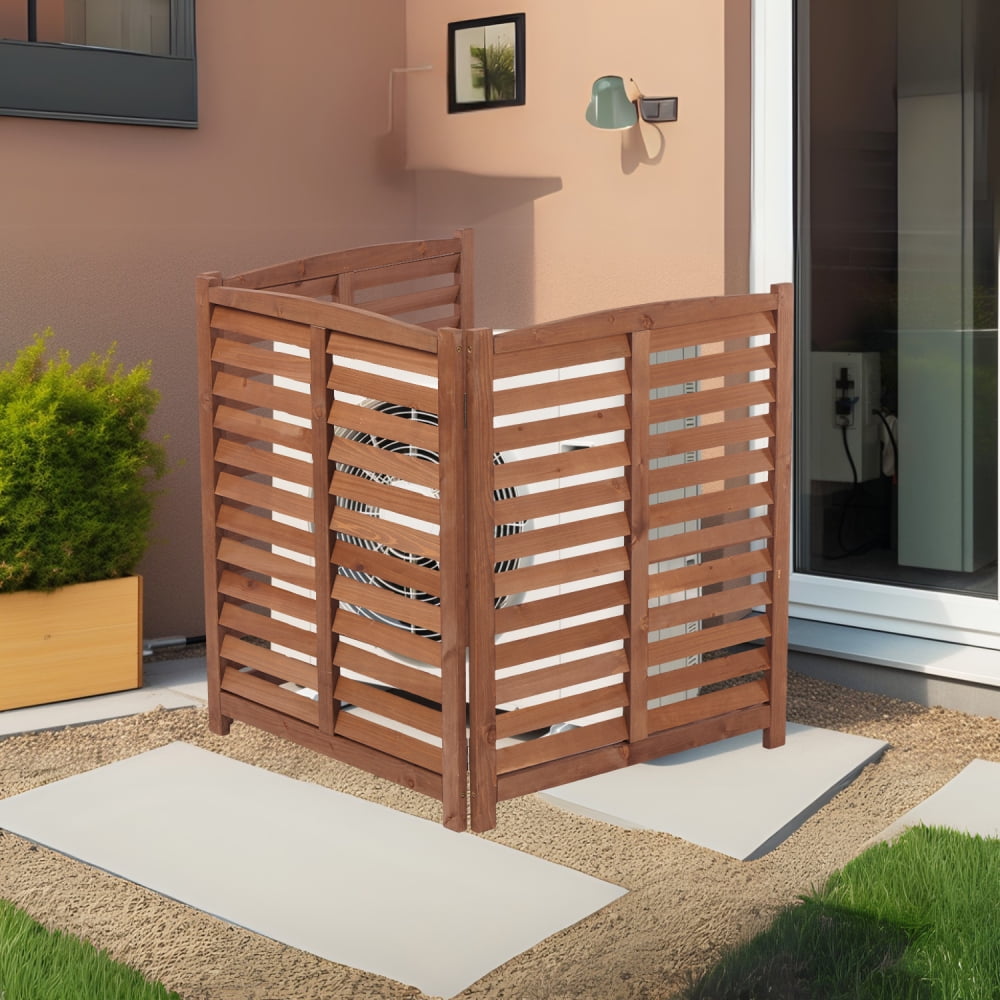 Holaki 3-Panel Outdoor Air Conditioner Fence, 32"W x 38"H Solid Wood Privacy Screen, Ventilated Slat Design for Patio, Garden & Pool Areas, Easy Assembly