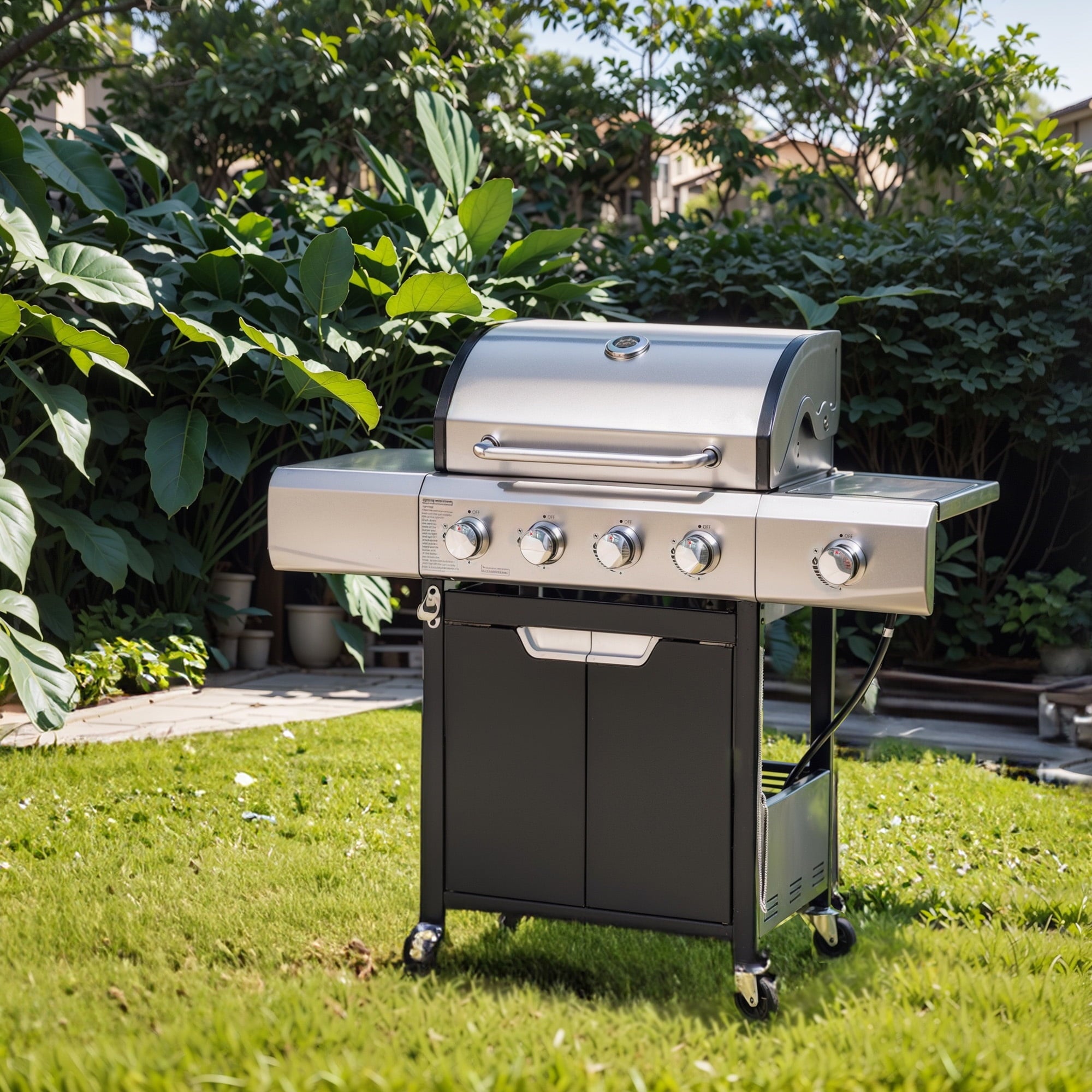 Holaki 4 Burner Barbecue Grill, 51,000 BTU, Propane Grill, Stainless Steel Gas Grill with Side Burner and Cover, for Outdoor BBQ, Camping, Includes Grill Cover