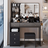Holaki 41" Large Vanity Table with LED Mirror & Stool, Left Drawer Dresser Set, 2 AC + 2 USB Outlets, Hair Dryer Stand, Touch Control 3-Color Light,American Design,White/Black
