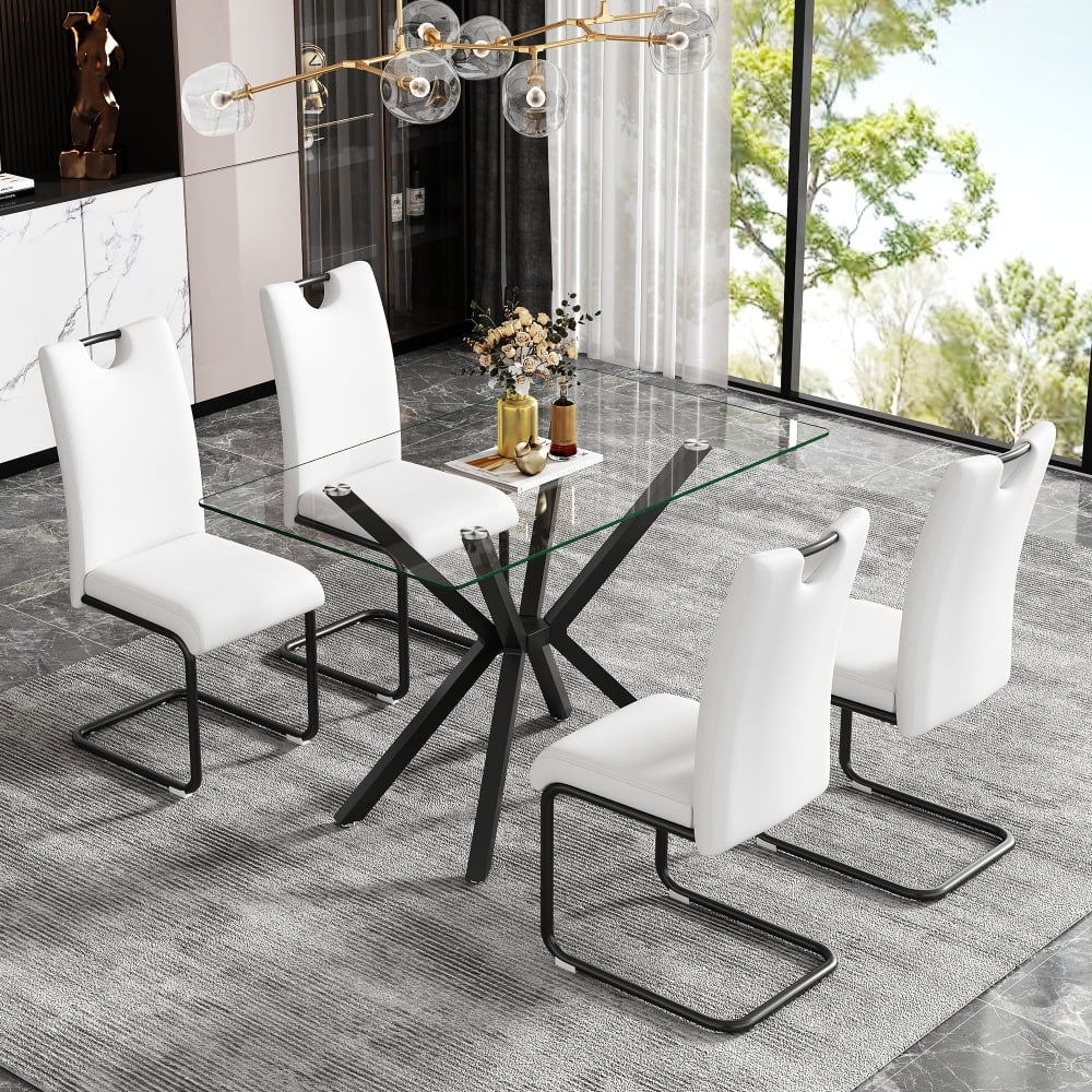 Holaki 47.24'' Rectangular Tempered Glass Dining Table for Dining Room, Living Room, Office
