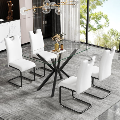 Holaki 47.24'' Rectangular Tempered Glass Dining Table for Dining Room, Living Room, Office