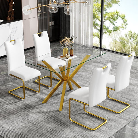 Tempered Glass Dining Table for 4, Holaki 47.24" Modern Rectangular Glass Kitchen Table with Steel Legs for Living Room, Gold