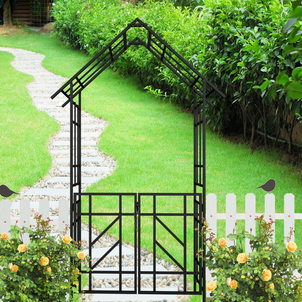 Holaki Metal Garden Arch with Adjustable Width Climbing Plants Support Rose Arch Outdoor Black