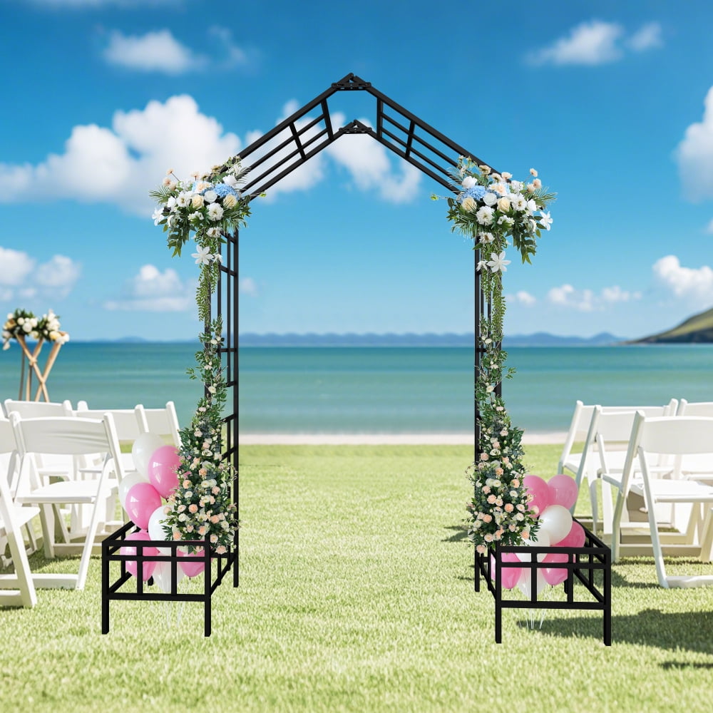 Holaki Metal Garden Arch with Adjustable Width Climbing Plants Support Rose Arch Outdoor Black