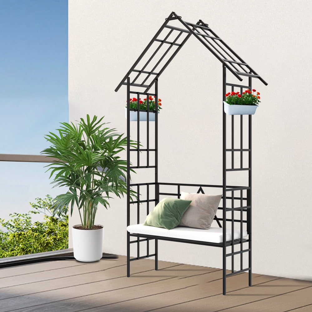 Holaki Metal Garden Arch with Adjustable Width Climbing Plants Support Rose Arch Outdoor Black