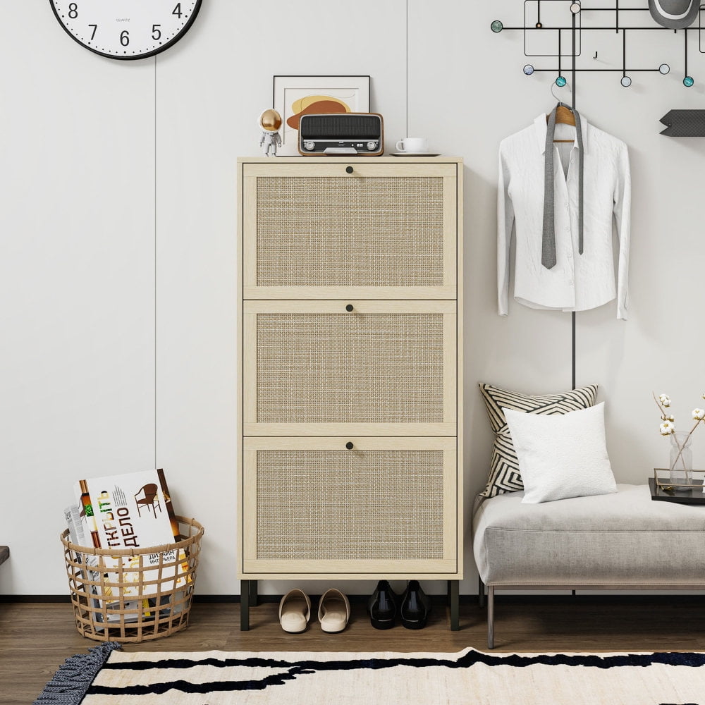 Holaki Rattan 3 Door shoe cabinet, Shoe Storage Cabinet for Entryway