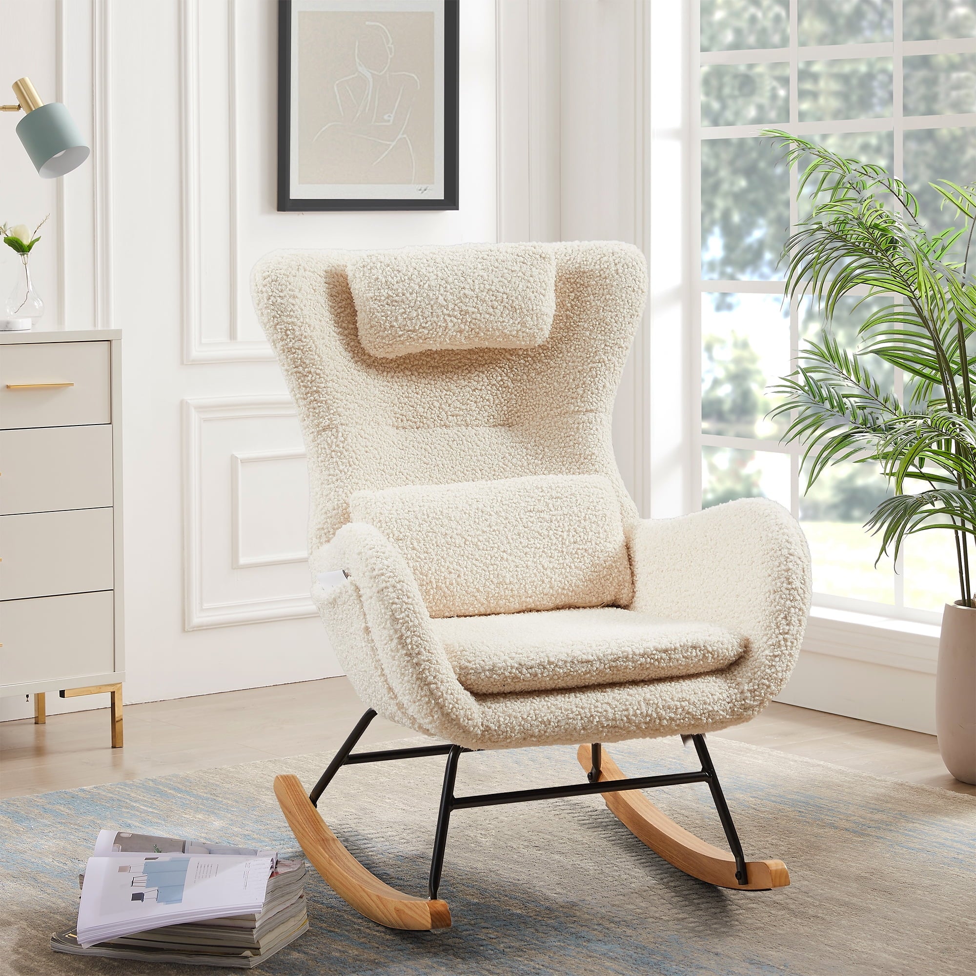 Holaki Rocking Chair Nursery, Modern Rocking Chair with High Backrest