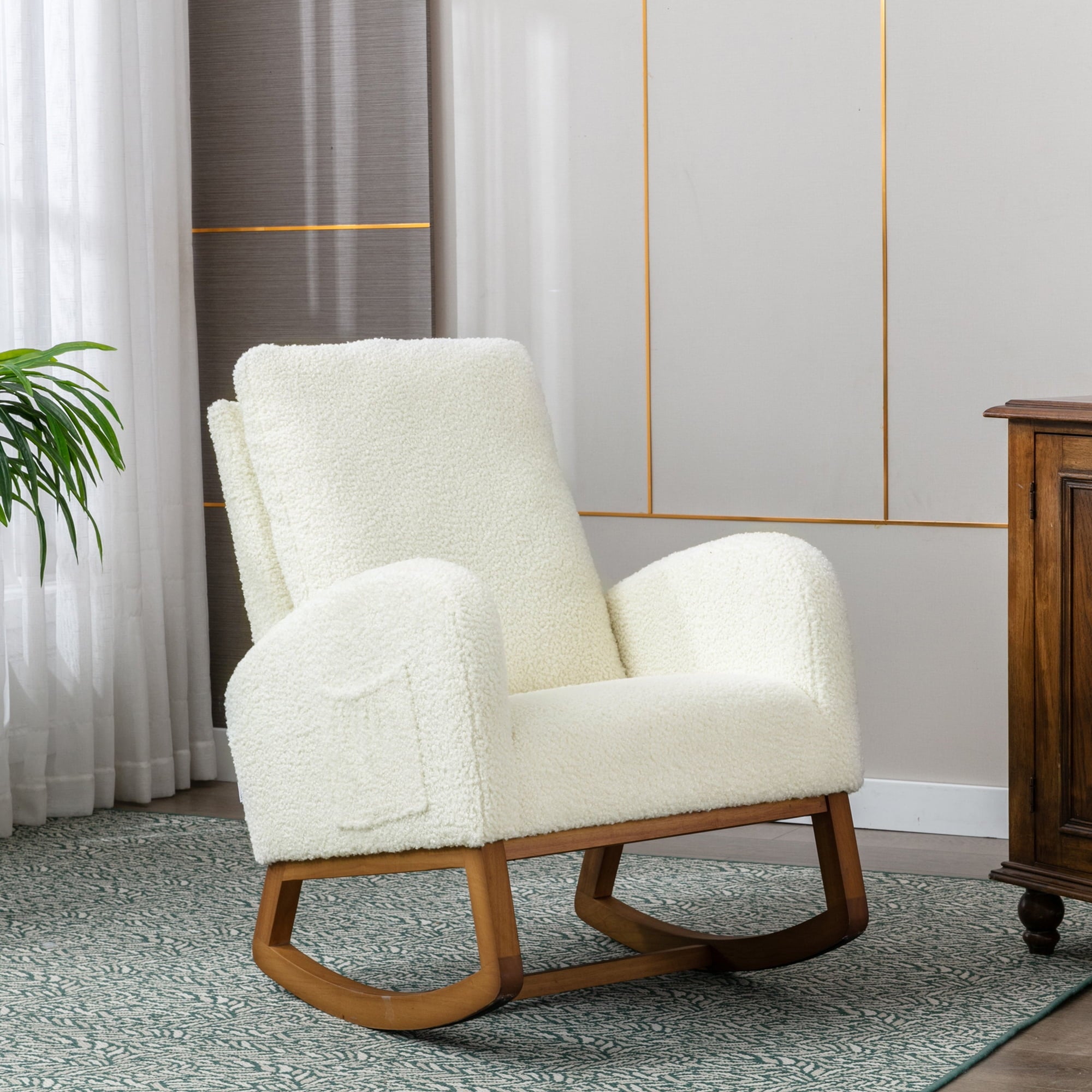 Holaki Rocking Chair with Pocket, High Back Glider for Nursery & Living Room,White