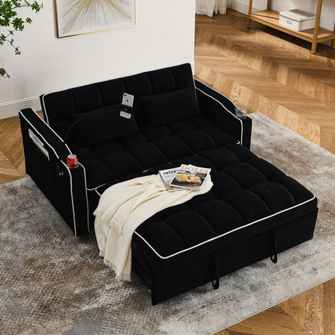 Holaki Sofa Bed,3 in 1 Sleeper Sofa Couch Bed,Velvet Convertible Loveseat Futon Sofa w/Pullout Bed, Adjustable Backrest and with USB Port and Ashtray and Swivel Phone Stand,55.51" Sofa Bed