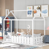 Holaki Twin Size House Bed for Kids with Roof and Fence, White