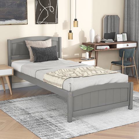 Holaki Twin Size Wood Bed with Headboard and Footboard for Kids, Grey