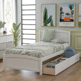 Holaki Wood Twin Size Bed with 2 Storage Drawers for Kids, White