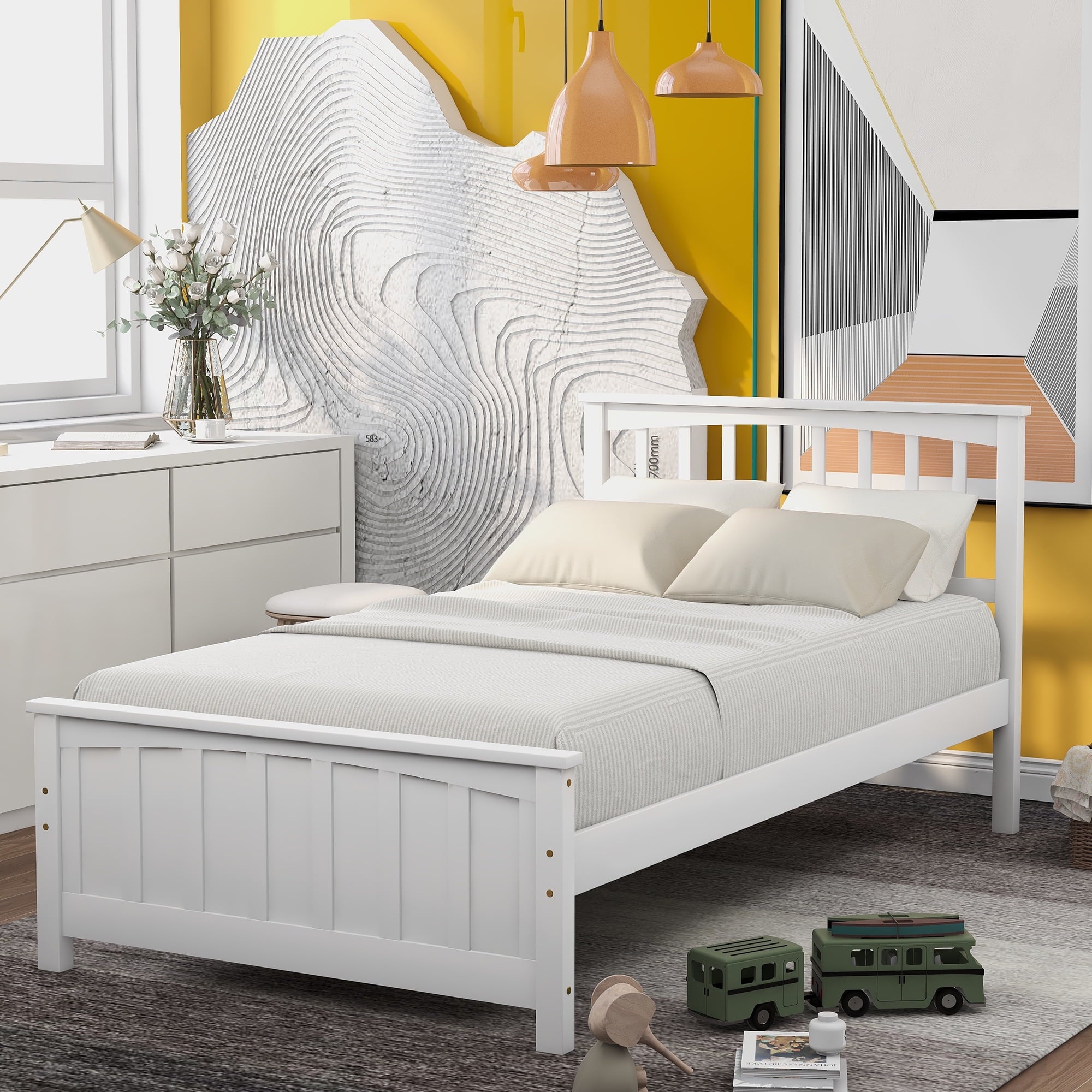 Holaki Wood Twin Size Bed with Headboard & Footboard for Kids, White