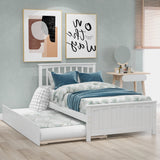 Holaki Wood Twin Size Bed with Trundle for Kids, White
