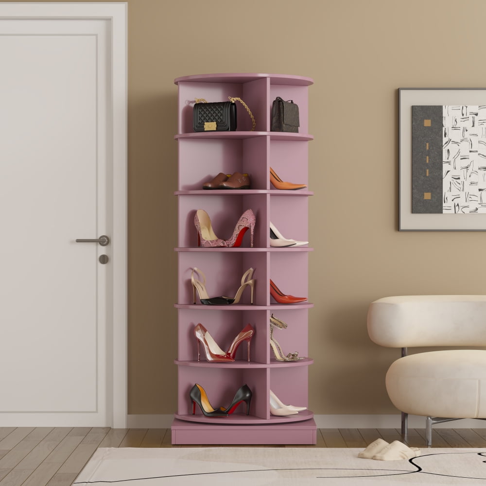 Holaki Wooden Rotating Shoe Rack Tower, 6/7-Tier Spinning Shoe Organizer, Free Standing 360° Revolving Lazy Susan Shoe Rack for Entryway, Fits 24/28 Pairs of Shoes, White