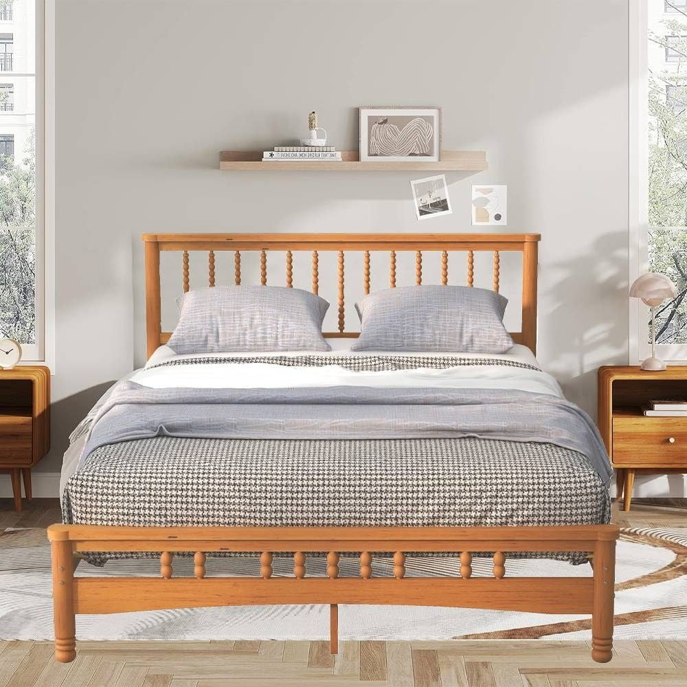 Queen Bed Frame, Holaki Rubberwood Platform Bed Frame with Headboard & Wooden Slats, No Box Spring Needed, Easy Assembly