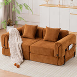 Holaki 71.25 in. W Sofa Bed High Rebound Sponge Sleeper Sofa Couch, 2 Seats Floor Couch with 2 Pilllows for Living Room, Bedroom, Camel