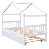 Holaki Wood Twin Size House Bed with Pull-Out Trundle for Kids, White