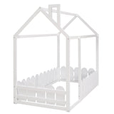 Holaki Twin Size House Bed for Kids with Roof and Fence, White