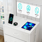 Holaki 2 Pack Night Stand,End Table with Charging Station,LED Bedside Table with Fabric Drawer for Bedroom,3-Tier Side Table with Open Shelf,White/Black