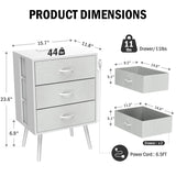 Holaki 2 Pack Night Stand,End Table with Charging Station,LED Bedside Table with Fabric Drawer for Bedroom,3-Tier Side Table with Open Shelf,White/Black