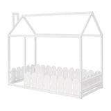 Holaki Twin Size House Bed for Kids with Roof and Fence, White