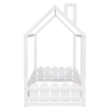 Holaki Twin Size House Bed for Kids with Roof and Fence, White
