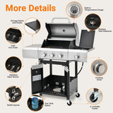 Holaki 3 Burner Barbecue Grill, 40,500 BTU, Propane Grill, Stainless Steel Gas Grill with Side Burner and Cover, for Outdoor BBQ, Camping, Includes Grill Cover