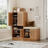 Holaki Shoe Cabinet with Storage Bench Set for Entryway,7-Tier Shoe Storage Cabinet and 3-Tier Cushioned Shoe Bench with Louvered Door,Freestanding Shoe Rack Organizer for Hallway White/Oak