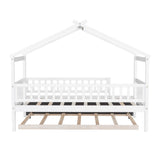 Holaki Twin Size Wood House Bed with Trundle and Guardrails for Kids, White