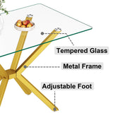 Tempered Glass Dining Table for 4, Holaki 47.24" Modern Rectangular Glass Kitchen Table with Steel Legs for Living Room, Gold