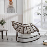 Holaki Oversized Outdoor Rattan Rocking Chair with Padded Cushion – 250lbs Capacity, Weather-Resistant Steel Frame, Light Green for Porch/Patio/Living Room