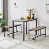 Holaki dining table set for 4, kitchen table with benchwith 2 Dining Benches, Farmhouse Wooden Industrial Style 43.3″L x23.6″W x 29.9″H