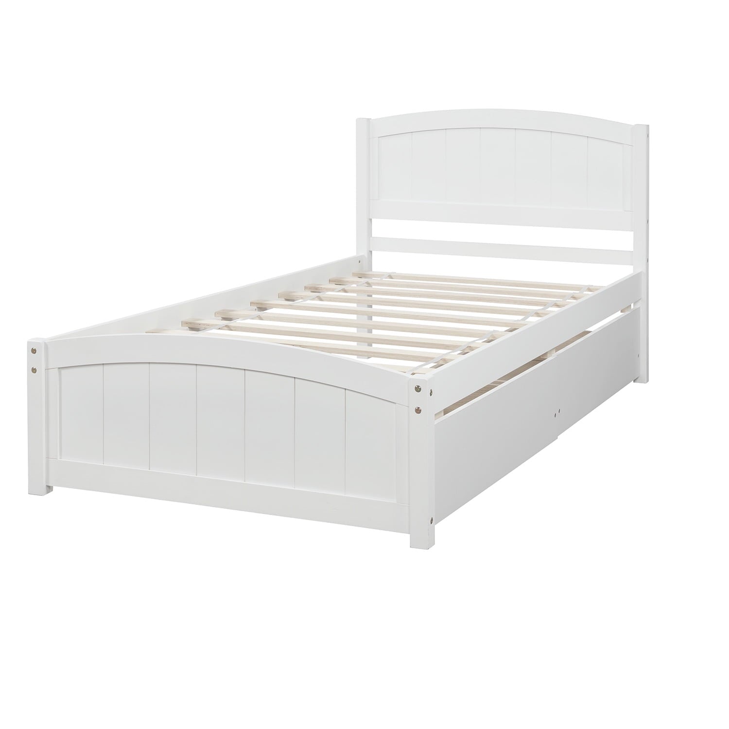 Holaki Wood Twin Size Bed with 2 Storage Drawers for Kids, White