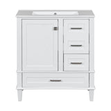 34" Bathroom Vanity Set with Sink, Holaki Modern Bathroom Cabinet with Soft Closing Door and 3 Drawers, Solid Wood Frame Bathroom Storage Cabinet, White