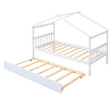 Holaki Wood Twin Size House Bed with Pull-Out Trundle for Kids, White