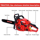Holaki 20 inch Gas Chainsaw with 2 Stroke, 62CC Powerful, for Pruning, Limbing, Cutting Wood, for Farm, Garden and Ranch, Red