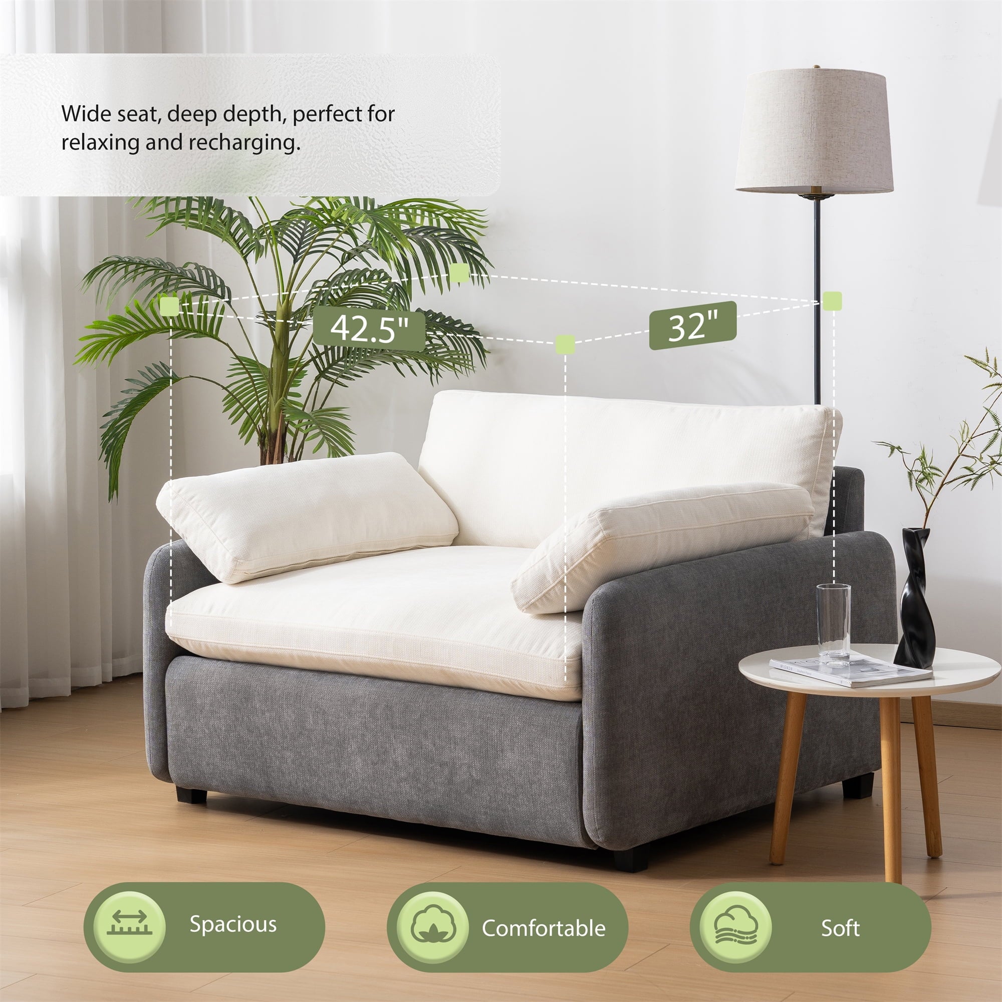 Single Sofa Chair,50" x 43" Oversized Accent Chair, Modern Upholstered Comfy Armchair, Deep Seat Reading Chair with 2 Pillows for Living Room, Bedroom, Office,3 Colors Couch