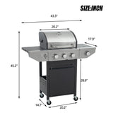 Holaki 3 Burner Barbecue Grill, 37,000 BTU, Propane Grill, Stainless Steel Gas Grill with Side Burner and Cover, for Outdoor BBQ, Camping, Not Includes Grill Cover