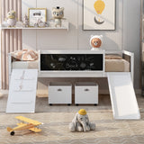 Miniyam Wood Twin Size Loft Bed with Slide, Two Storage Boxes for Kids, White
