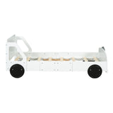 Holaki Wood Twin Size Bed with Wheels for Kids, Car-Shaped Design, White