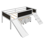 Miniyam Wood Twin Size Loft Bed with Slide, Two Storage Boxes for Kids, White