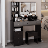 Holaki 41" Large Vanity Table with LED Mirror & Stool, Left Drawer Dresser Set, 2 AC + 2 USB Outlets, Hair Dryer Stand, Touch Control 3-Color Light,American Design,White/Black