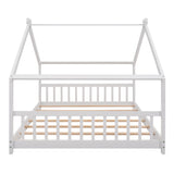 Holaki Full Size Wood House Bed for Kids, White
