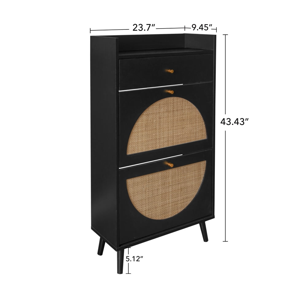 Holaki Rattan Shoe Rack, 2 Door 1 Drawer Cabinet,Double Layer, Suitable for Entrance