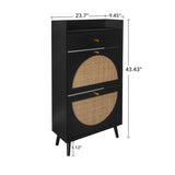 Holaki Rattan Shoe Rack, 2 Door 1 Drawer Cabinet,Double Layer, Suitable for Entrance