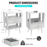 Holaki 2 Pack Modern Nightstand with Charging Station, Bedside Tables with LED Light and Fabric Drawers , Black/White